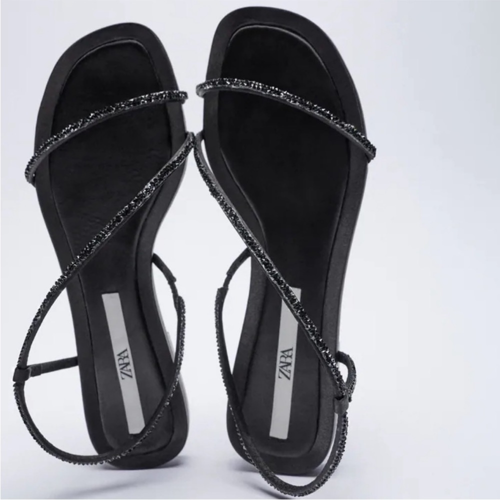 Zara Black Beaded Strap Sandals